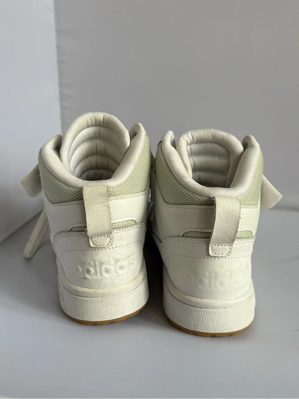 Adidas High-Top Sneakers in White and Sage Green Womens Size 10